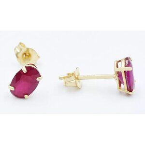 Genuine 1.40 Cts Ruby Stud Earrings 14k Yellow Gold